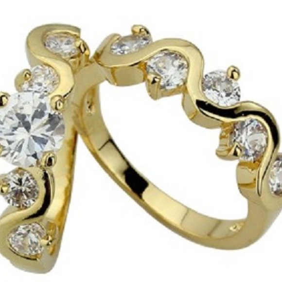 Brilliant 1.90 Ctw Created Diamond CZ 18K Engagement 2 Pcs Ring Set Size 6 - Picture 1 of 2